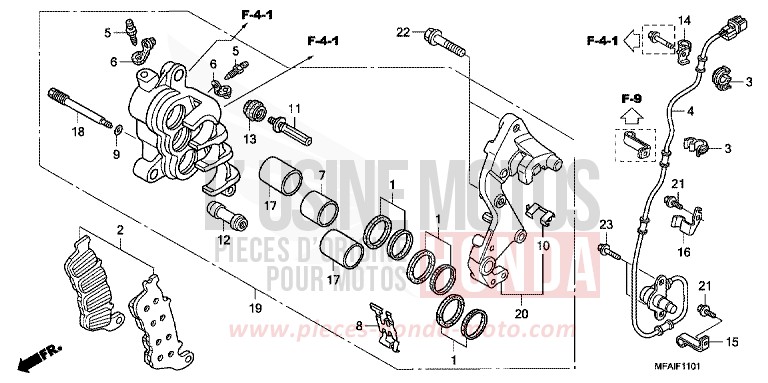 BREMSSATTEL, R. VORNE (CBF1000A/T/S) von CBF1000 ABS PEARL NIGHTSTAR BLACK (NHA84) von 2008